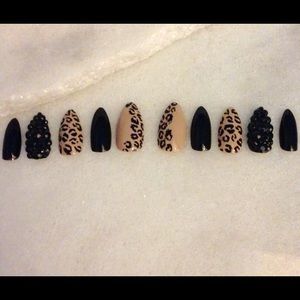 Leopard and Rhinestone nails